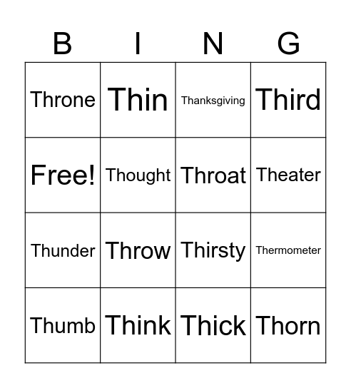 Initial TH Bingo Card