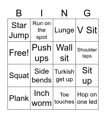 Fitness Bingo Card