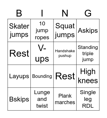 Fitness Bingo Card