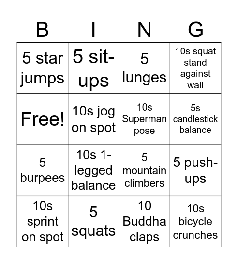 Fitness bingo Card