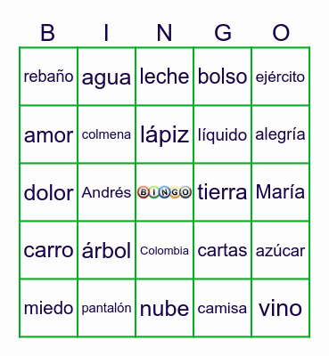 BINGO DE SUSTANTIVOS Bingo Card