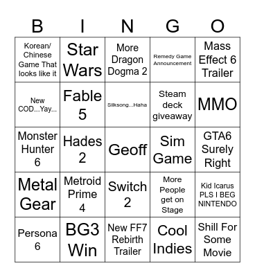 Gamer Game Awards Christmas Bingo Card