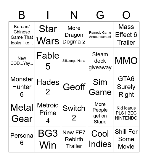 Gamer Game Awards Christmas Bingo Card