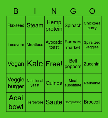 Vegetarian Bingo Card