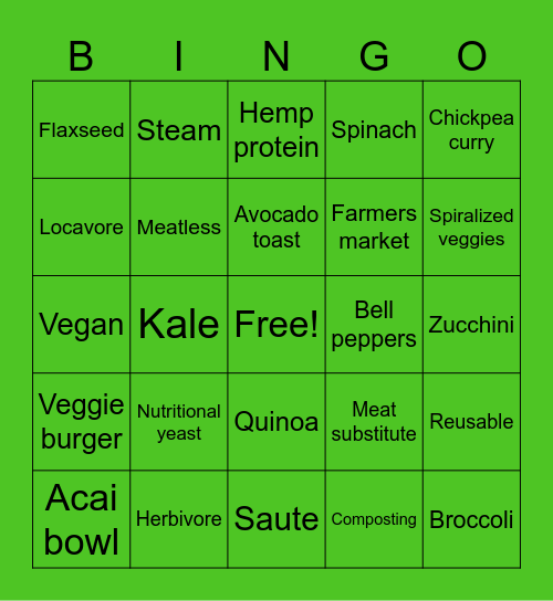 Vegetarian Bingo Card