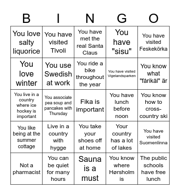 Find your Nordic colleagues Bingo Card