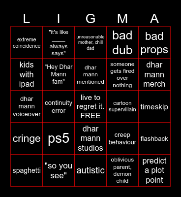 Dhar Man Bingo Card