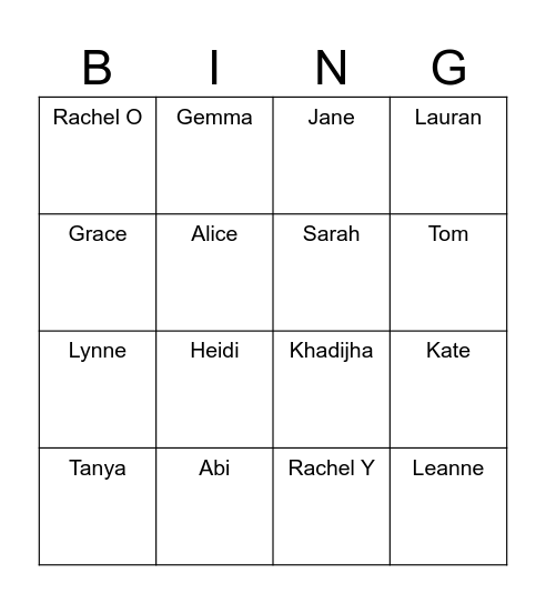 Information and Support Department Bingo Card