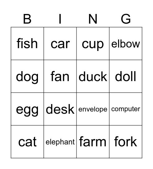 Review letter c,d,e,f Bingo Card