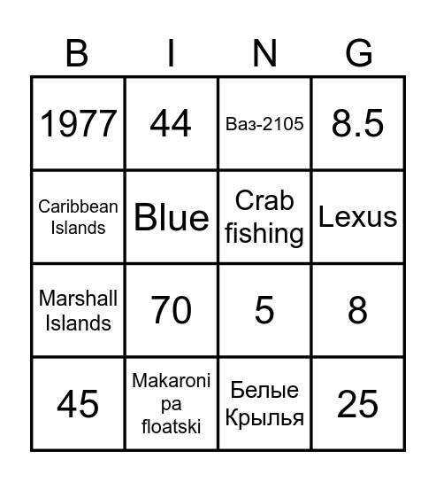 Dad's 70th Birthday Bingo Card