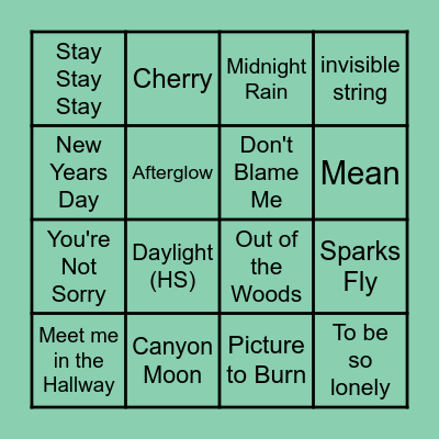 Favourites Bingo Card