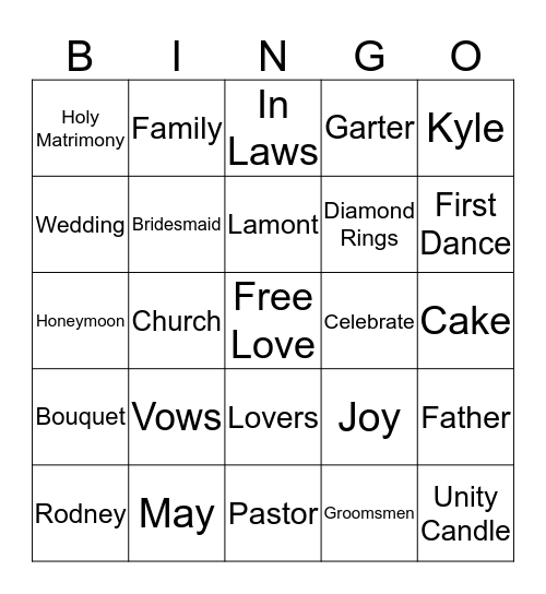 Joy's Wedding Bingo Card