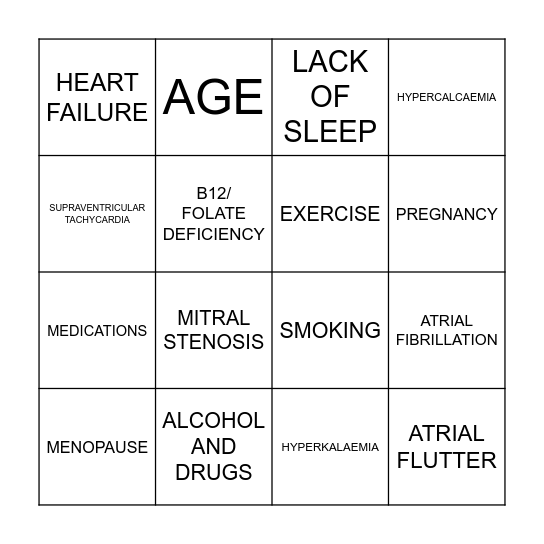 PALPITATIONS BINGO Card