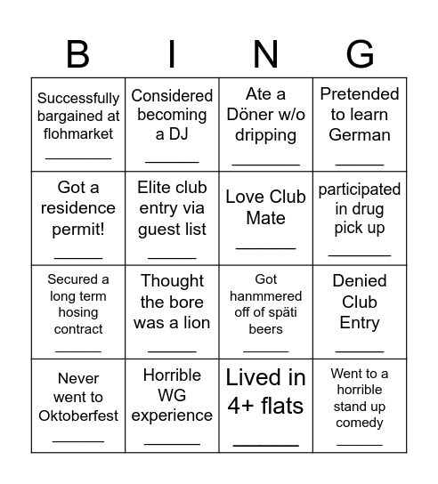 ICH BIN BERLINER Bingo Card