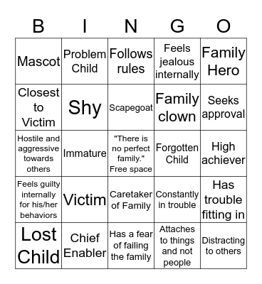 Family Bingo Card
