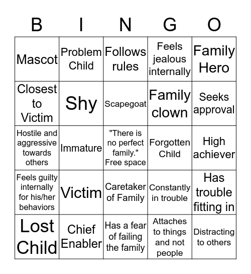 Family Bingo Card