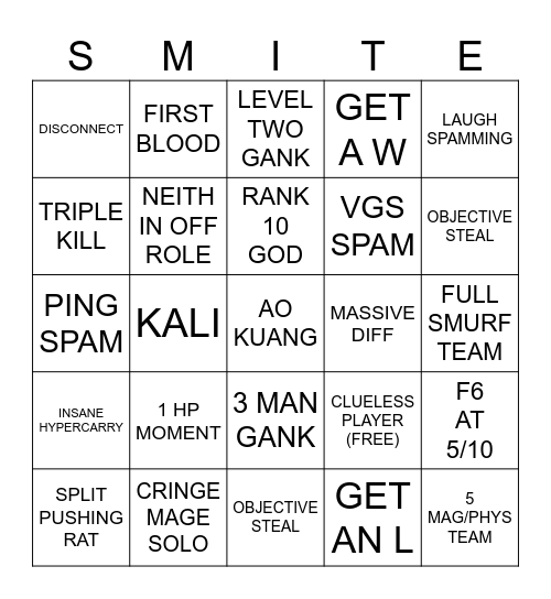 SMITE BINGO Card