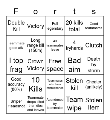 fortnite bingo for my shitter gameplay Bingo Card