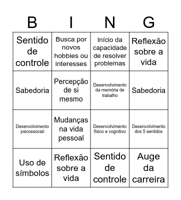 Características do desenvolvimento humano Bingo Card