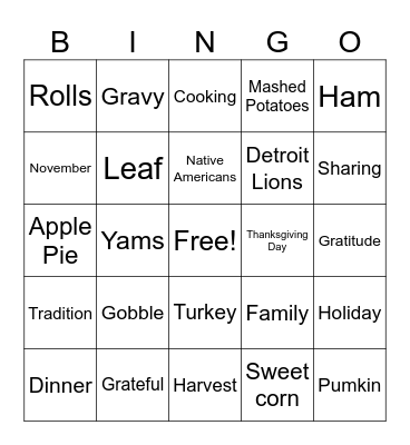 Thanksgiving Bingo Card
