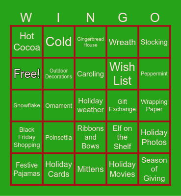 The Wing Holiday Bingo! Bingo Card
