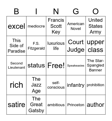 THE GREAT GATSBY Bingo Card