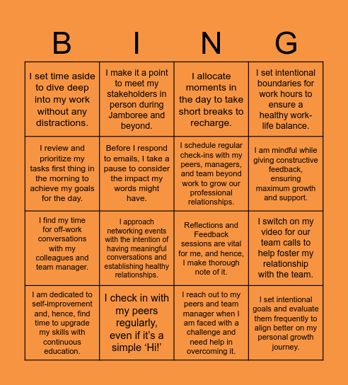 Be Intentional Bingo Card