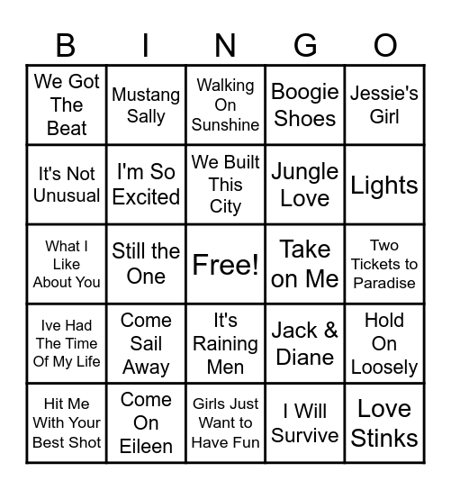 Welcome to Jukebox Bingo Card