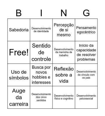 Bingo da Psicologia Médica Bingo Card