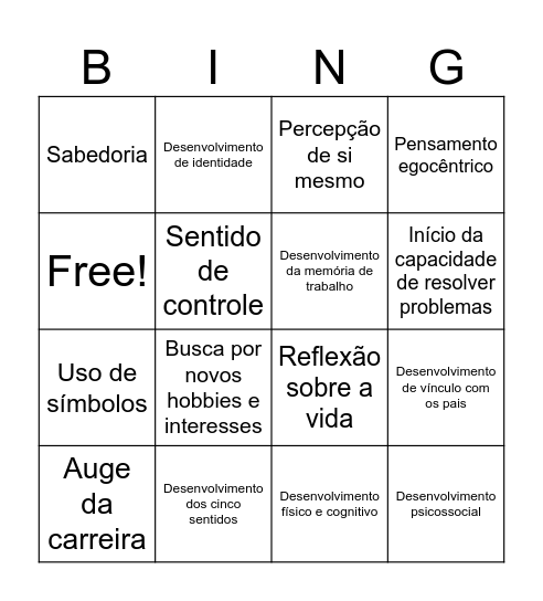 Bingo da Psicologia Médica Bingo Card