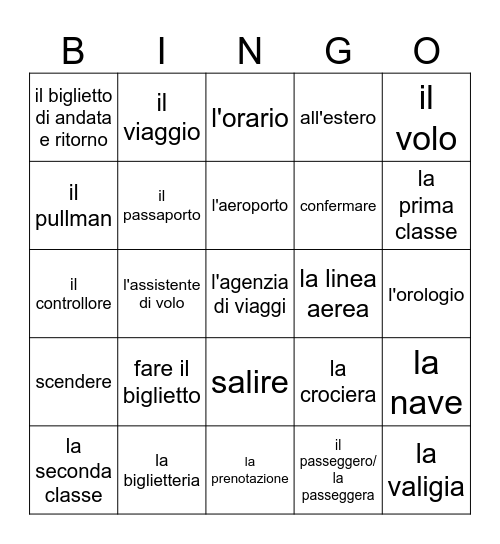 BUON VIAGGIO! CIAO CAP. 7 Bingo Card