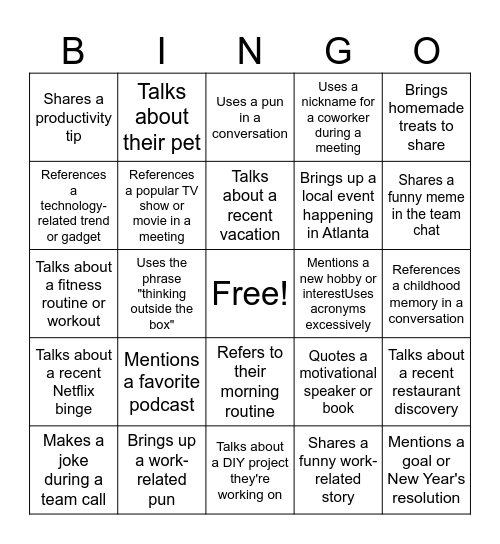 E.D.I Forum Presents: Coworker Bingo Card