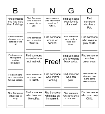 Find Someone Who Bingo Card