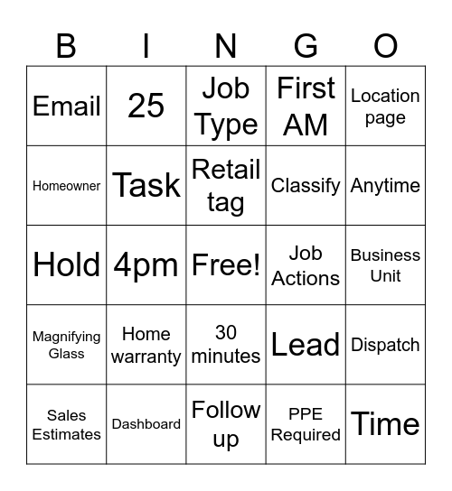 Intro to Calls Bingo Card
