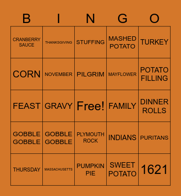 Happy Thanksgiving!! Bingo Card