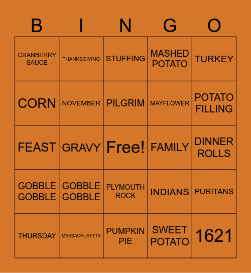 Happy Thanksgiving!! Bingo Card