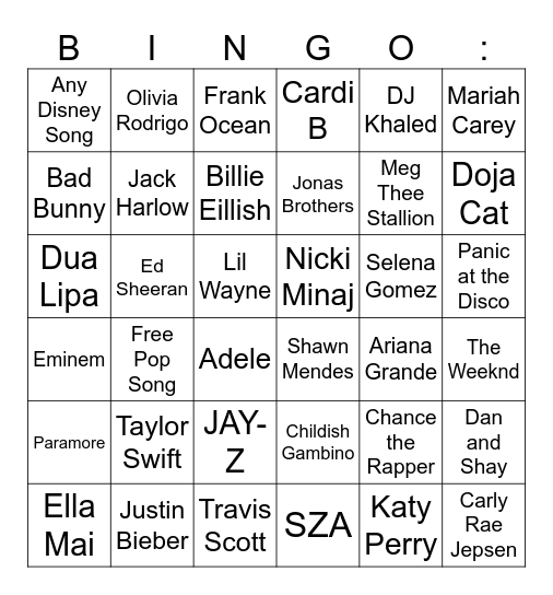 Music Bingo 2.0 Blackout edition Bingo Card