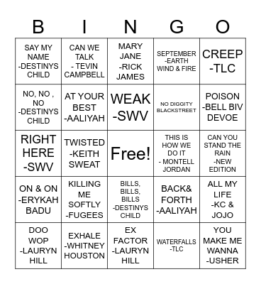 R&B BINGO Card