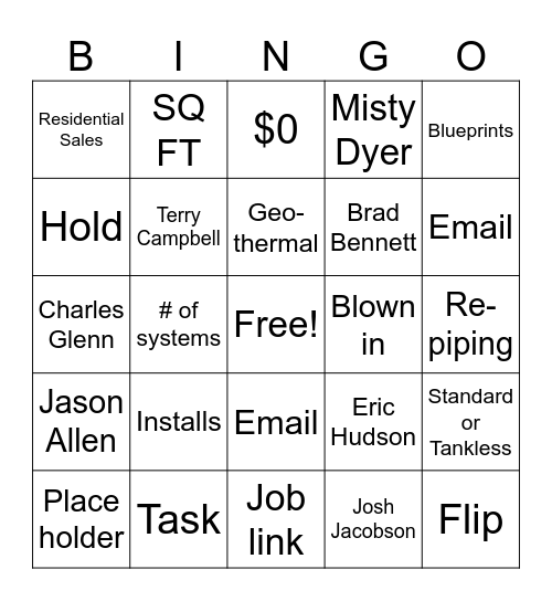 Residential Sales Bingo Card