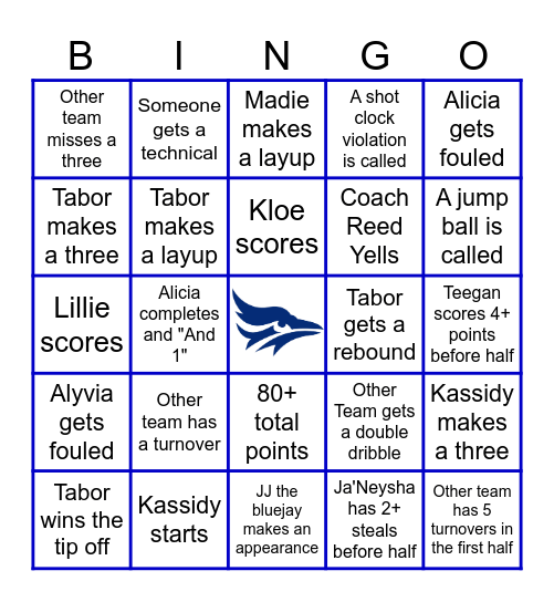 WBB Tabor Classic Bingo Card