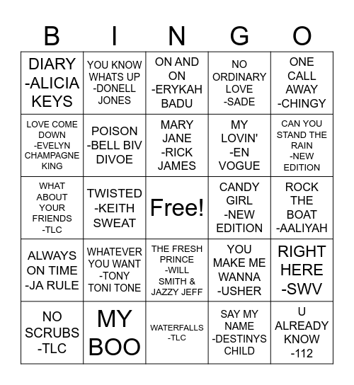 R&B BINGO Card