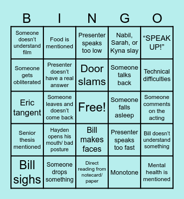 Junior Critiques Bingo Card