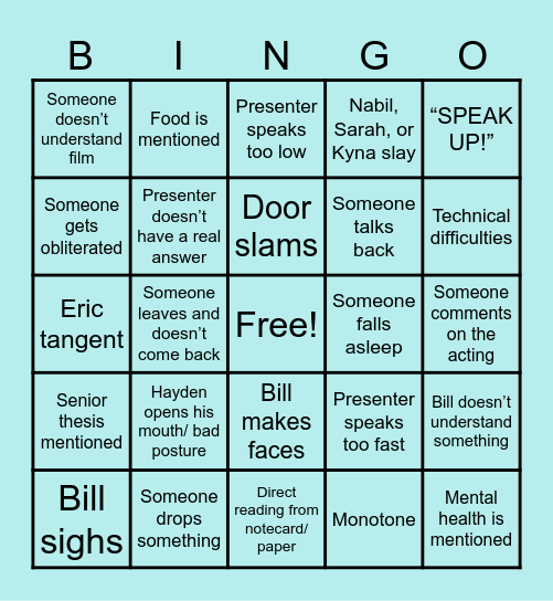 Junior Critiques Bingo Card