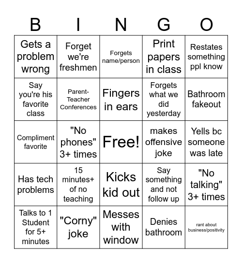 Mr. A+ Bingo Card