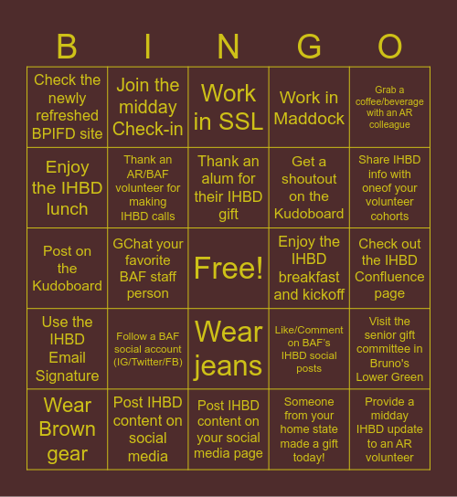 I Heart Brown Day 2023! Bingo Card