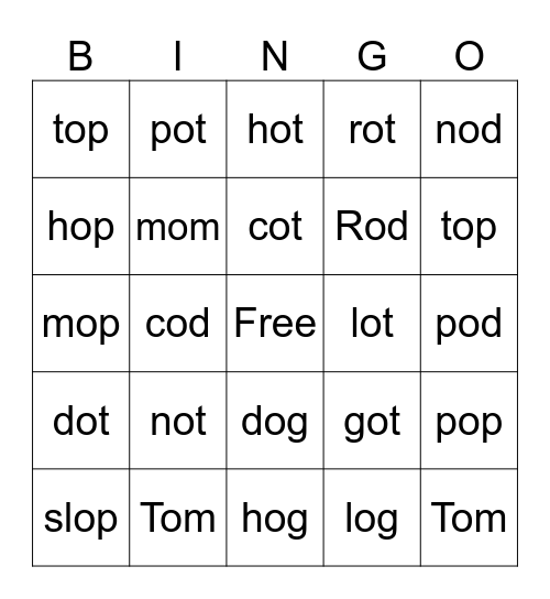 Sight Words Bingo Card