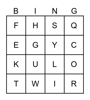 Alphabet Bingo Card
