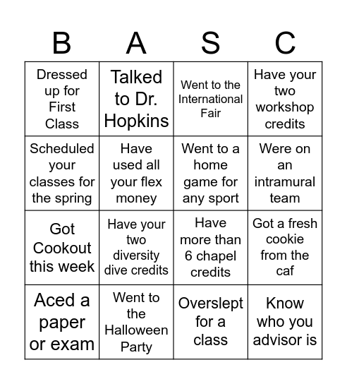BASC Bingo Card
