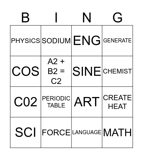 BEN BINGO Card