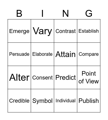 Vocabulary Bingo Card